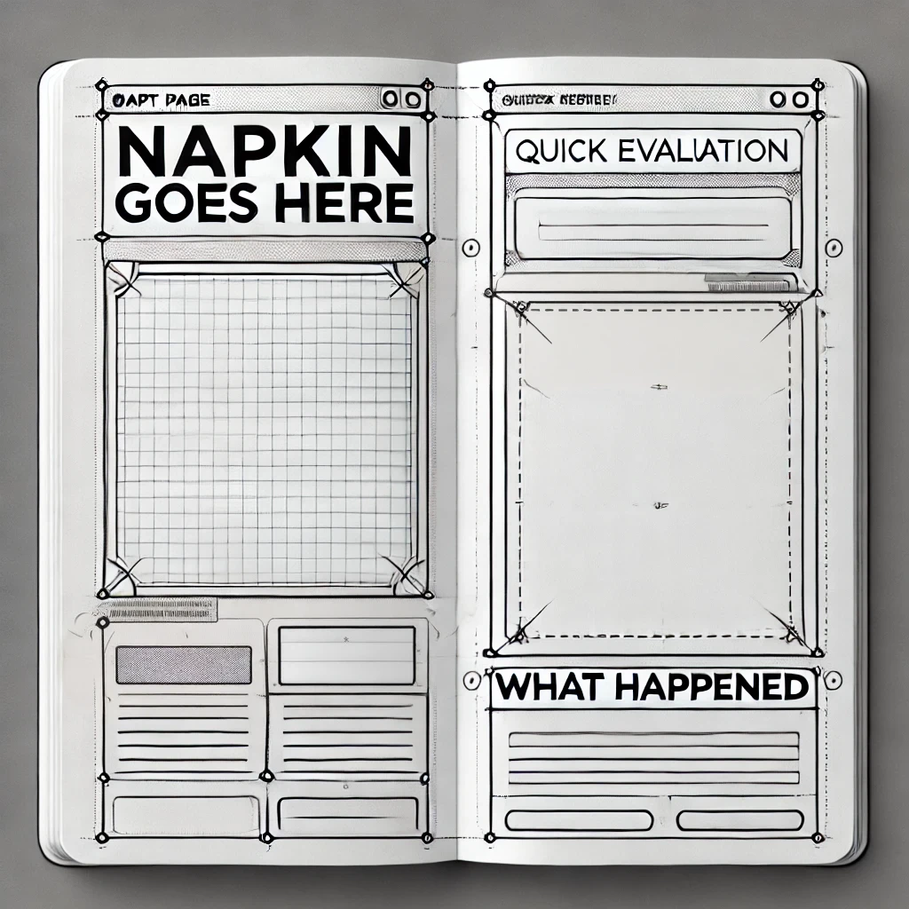 Layout design of the book with napkin and evaluation sections